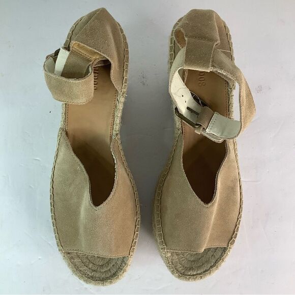 SOLUDOS Open Toe Wedge Ankle Buckle Up Beige Leather Espadrilles Women's Sz.9.5 - Picture 9 of 11